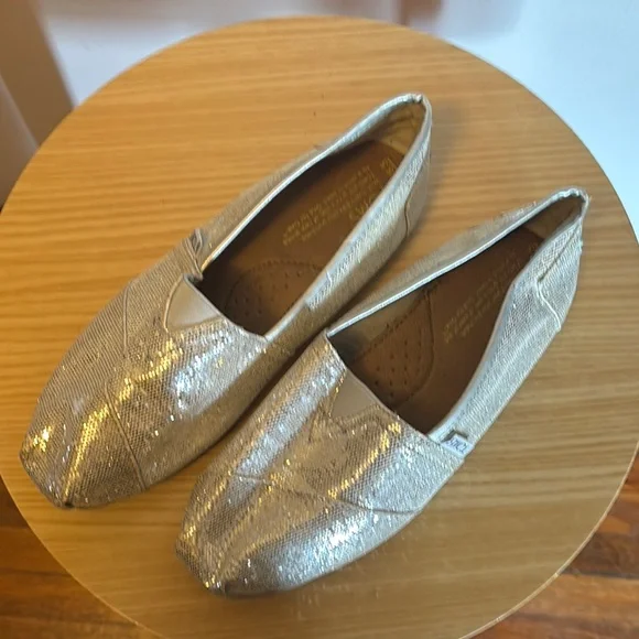 TOMS Silver Sparkly Slip-On Shoes - Picture 2 of 4